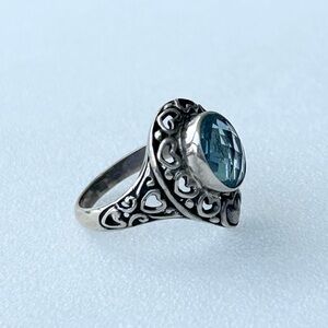 Vintage Blue TOPAZ Sterling Silver Hearts Ring Size 7.5 Marked 925